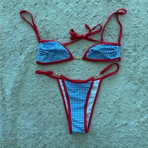 Blue and Red Gingham Bikini Set